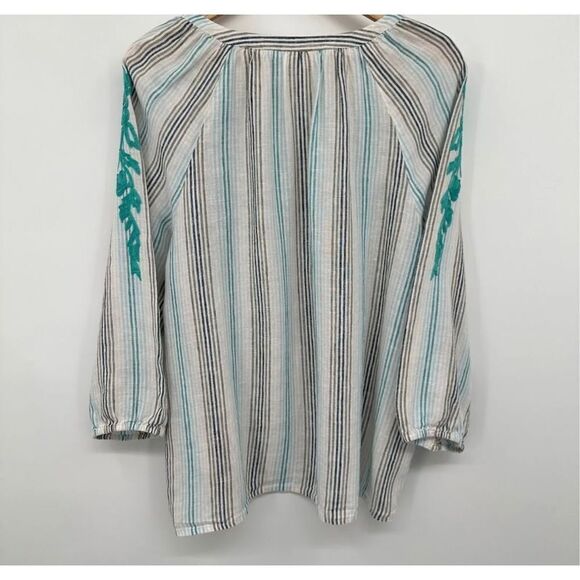 ✨J. Jill Linen Embroidered Striped Blouse✨ - Picture 6 of 8